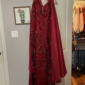 Long Burgundy Sequin Prom dress